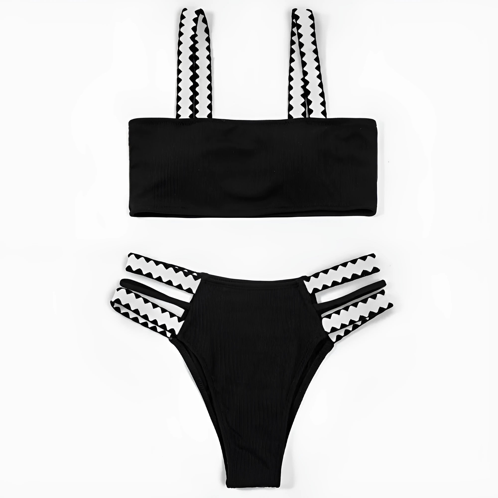 Black women's hollowed-out split swimsuit briefs style polyester swimming costume