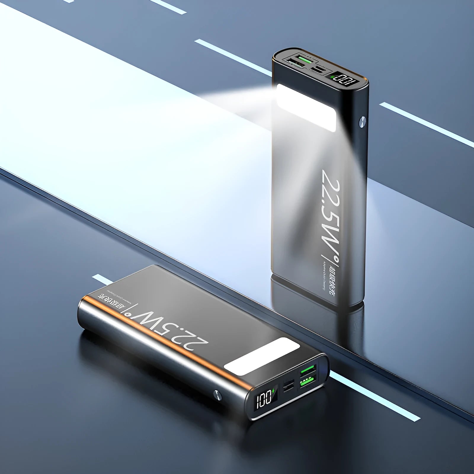 Alloy 22.5W super fast charging power bank with LCD display in choice of four colours