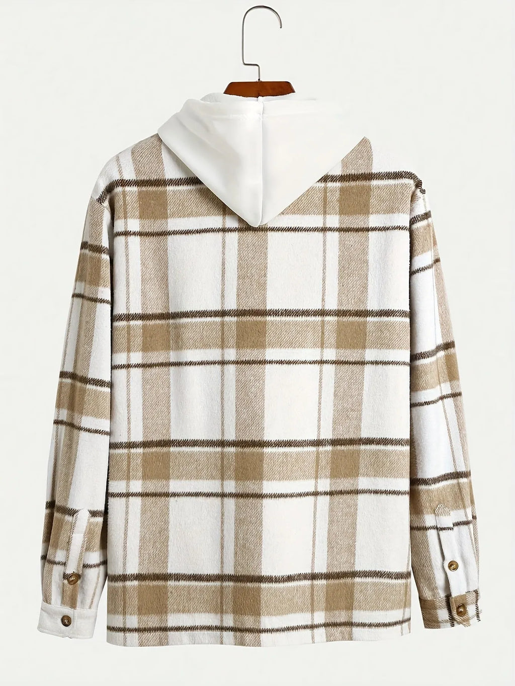 Men's plaid lapel thickening shirt cardigan in dark khaki cloth long sleeves loose fit
