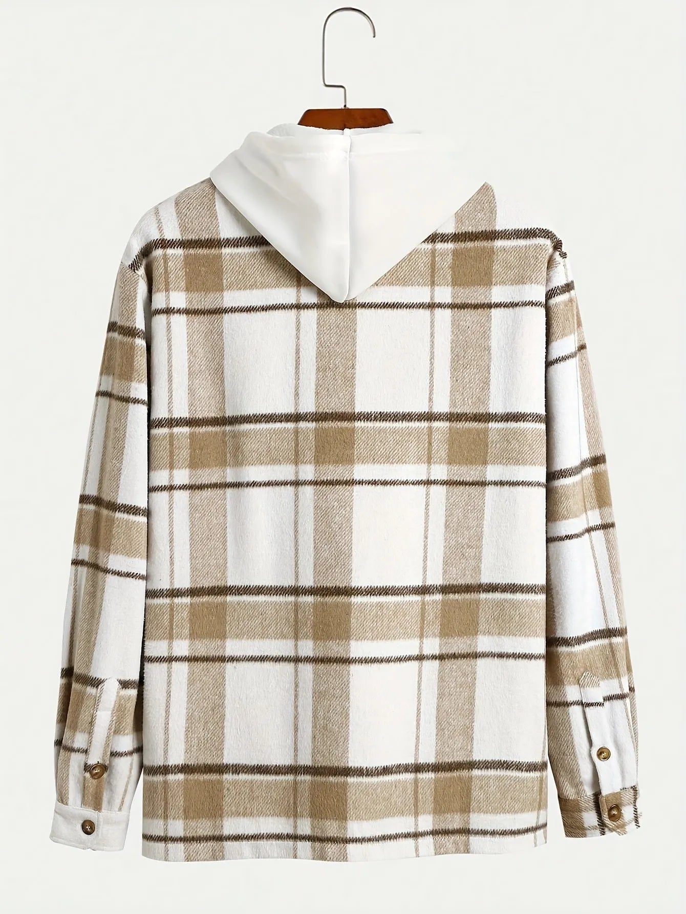 Men's plaid lapel thickening shirt cardigan in dark khaki cloth long sleeves loose fit