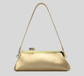 Mirror Baguette PU leather horizontal square clip bag with spherical metal block detail in black