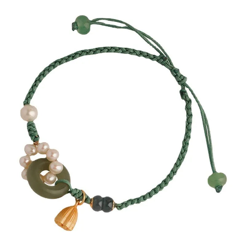 Hand-woven flexible wire watch bracelet with pearl peace buckle closure in retro style