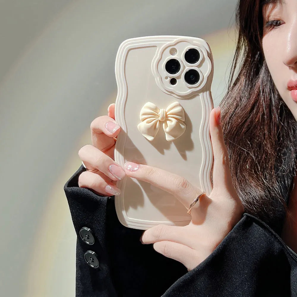 Wave Bow Women's Silicone Phone Case with bow bracelet for iPhone, black colour, painted finish