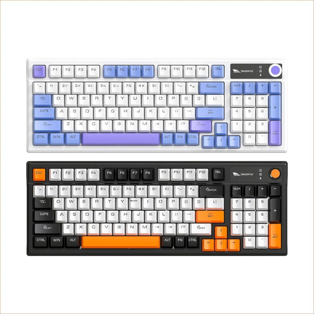 SK15 wired mechanical gaming keyboard with control knob in Black, Sunset Orange, or Autumn Water Blue colour.