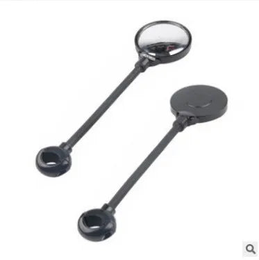 Black bicycle rearview mirror with hose adjustment system attached to handlebar