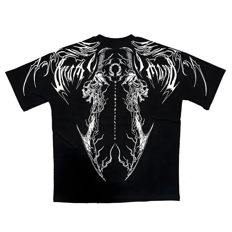 Dark coloured plus size cotton T-shirt with gold gilding detailing on short sleeves