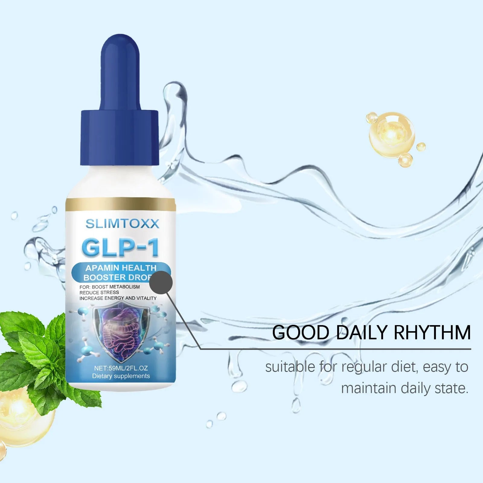 59ml Daily Mild facial serum bottle with dropper containing Traditional Chinese Medicine extract and gluconolactone.
