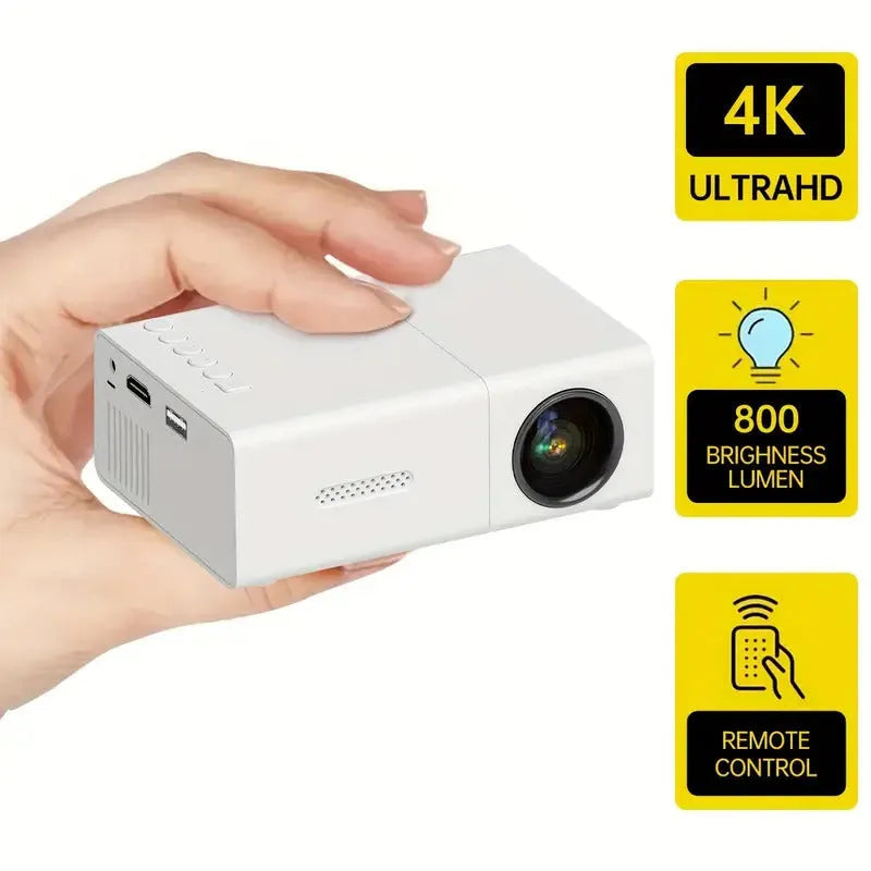 M100 mini LED home projector in black or white with remote control and 100-inch projection capability