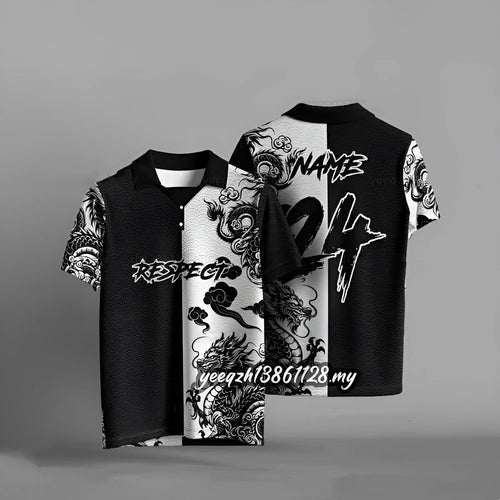 Black loose fit T-shirt with 3D digital printing design, short sleeve casual top