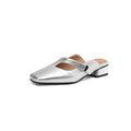 British style square toe slippers with low heel in artificial PU and rubber sole