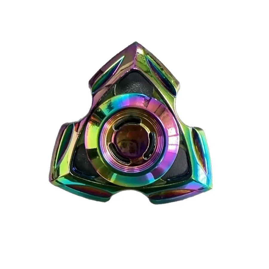 Silver and colourful alloy fingertip gyro decompression fidget toy.