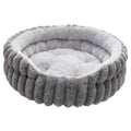 Round plush pet cat bed in khaki colour with rabbit design, diameter 40cm, low 15cm height