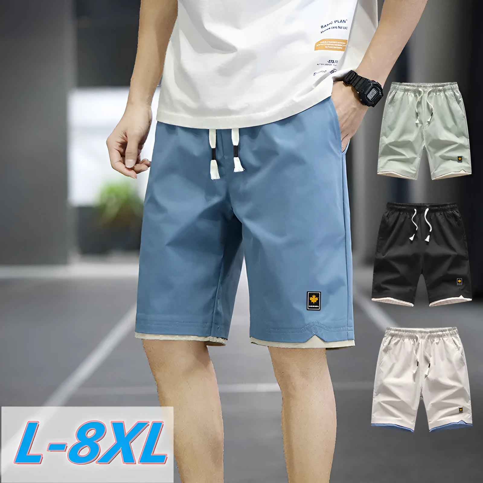 Korean-style loose-fit casual shorts in polyester with micro elasticity, shown in green colour