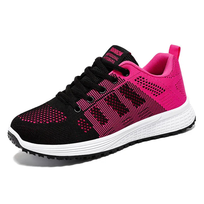 Women's Flyknit running shoes in three colour options with soft bottom and round toe design