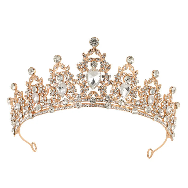 Baroque crown bridal headdress with clear crystal rhinestones on metal alloy base