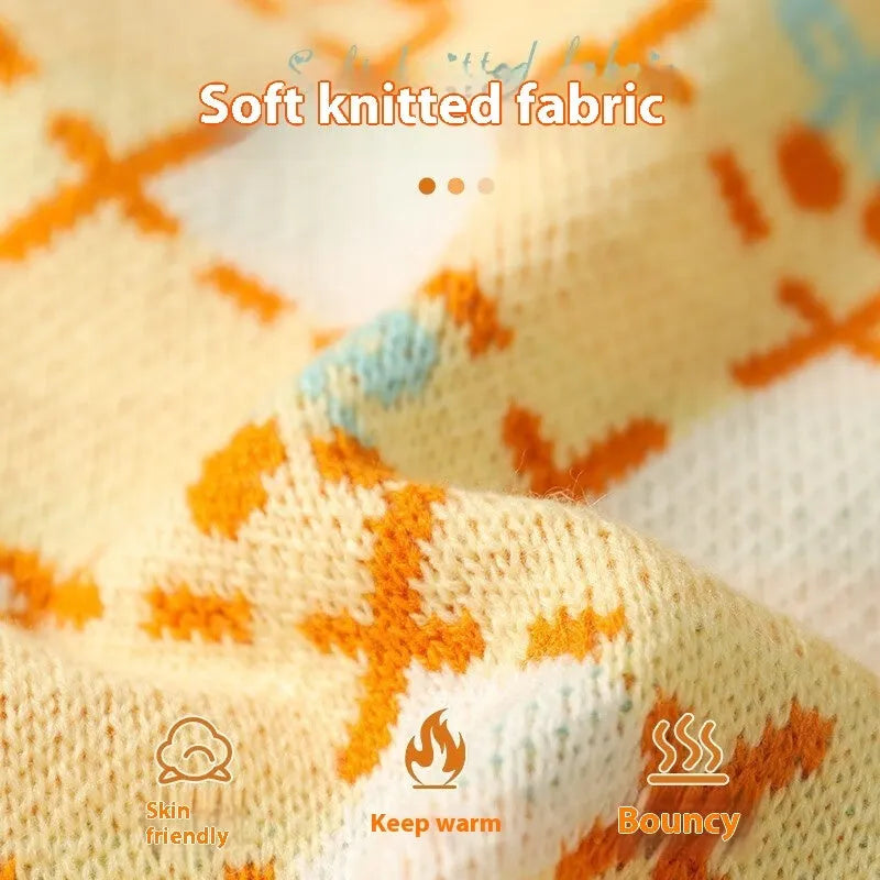 Orange cherry pattern cat sweater for windproof warmth in autumn and winter, sizes S to XL