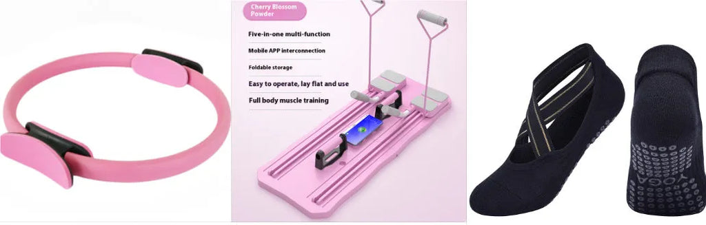 Blue ABS plastic fitness board with abdominal wheel for home core exercises