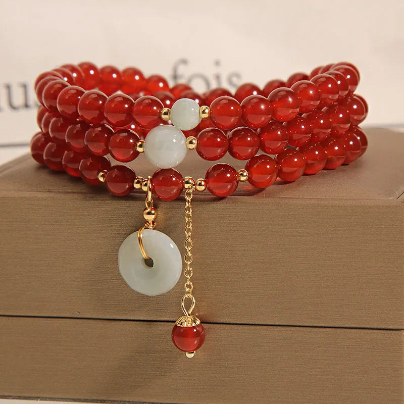 Red crystal multi-layer women's bracelet with retro ethnic style and multi-strand design