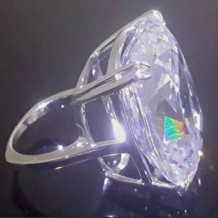 Women's simple inlaid white square diamond ring in electroplated white gold colour