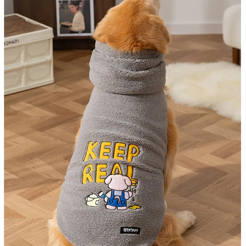 Beige Sherpa fleece dog vest with bear pattern for large and medium dogs