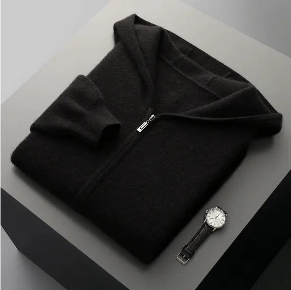 Men's wool coat casual pants suit hooded thickening long sleeve in light gray