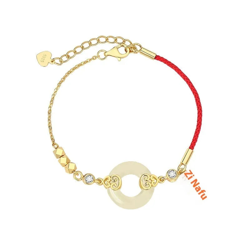 Women's Chinese style Fu Lu jewellery set with hetian jade gourd bracelet, necklace and earrings in sterling silver
