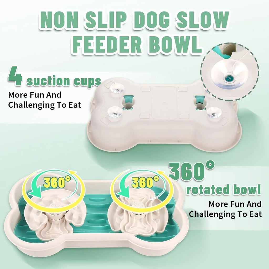 Large green slow feeder dog bowl with wave patterns and grooves for extended feeding
