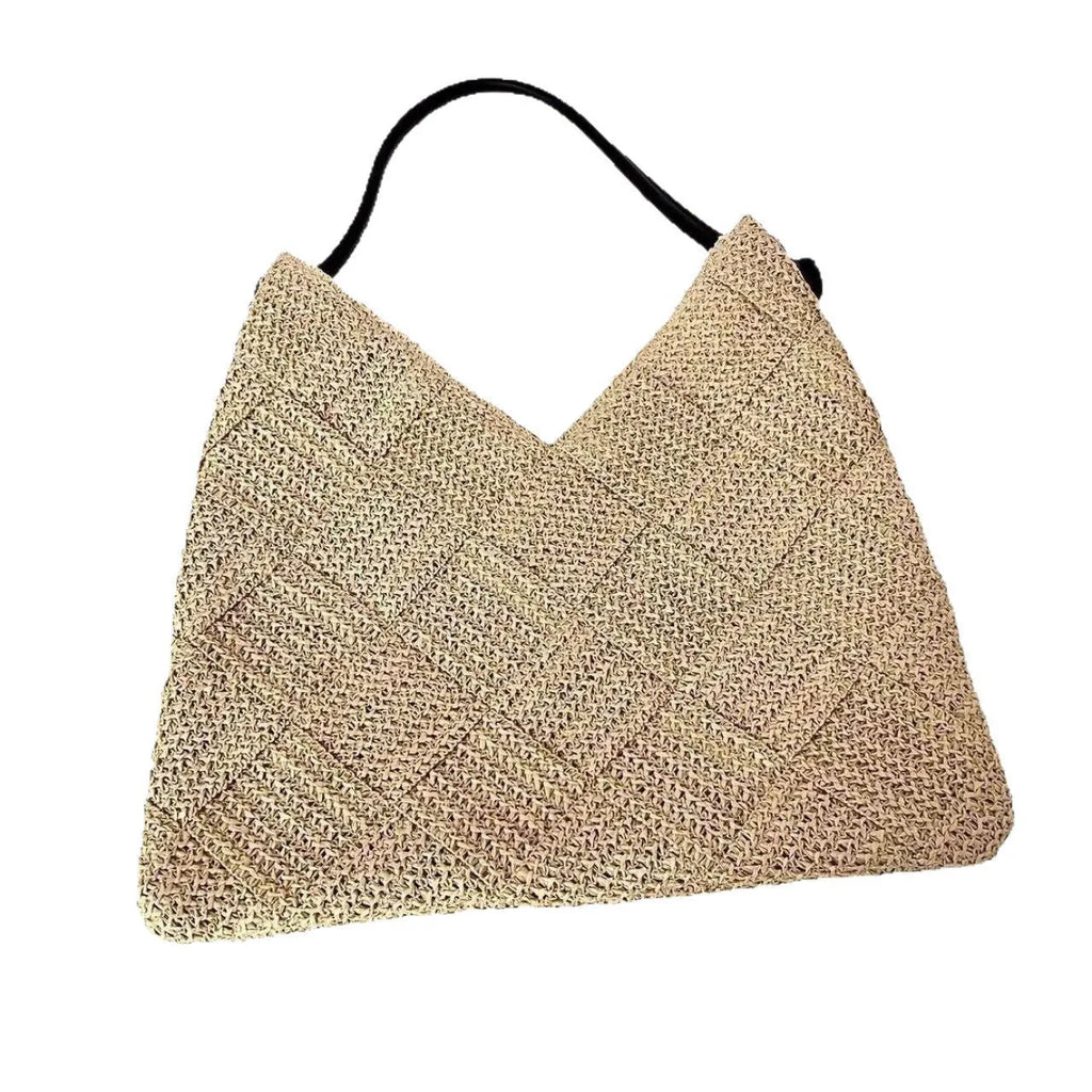 Women's casual hollow shoulder woven bag heart shape straw beige colour with weave texture