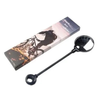 Black bicycle rearview mirror with hose adjustment system attached to handlebar
