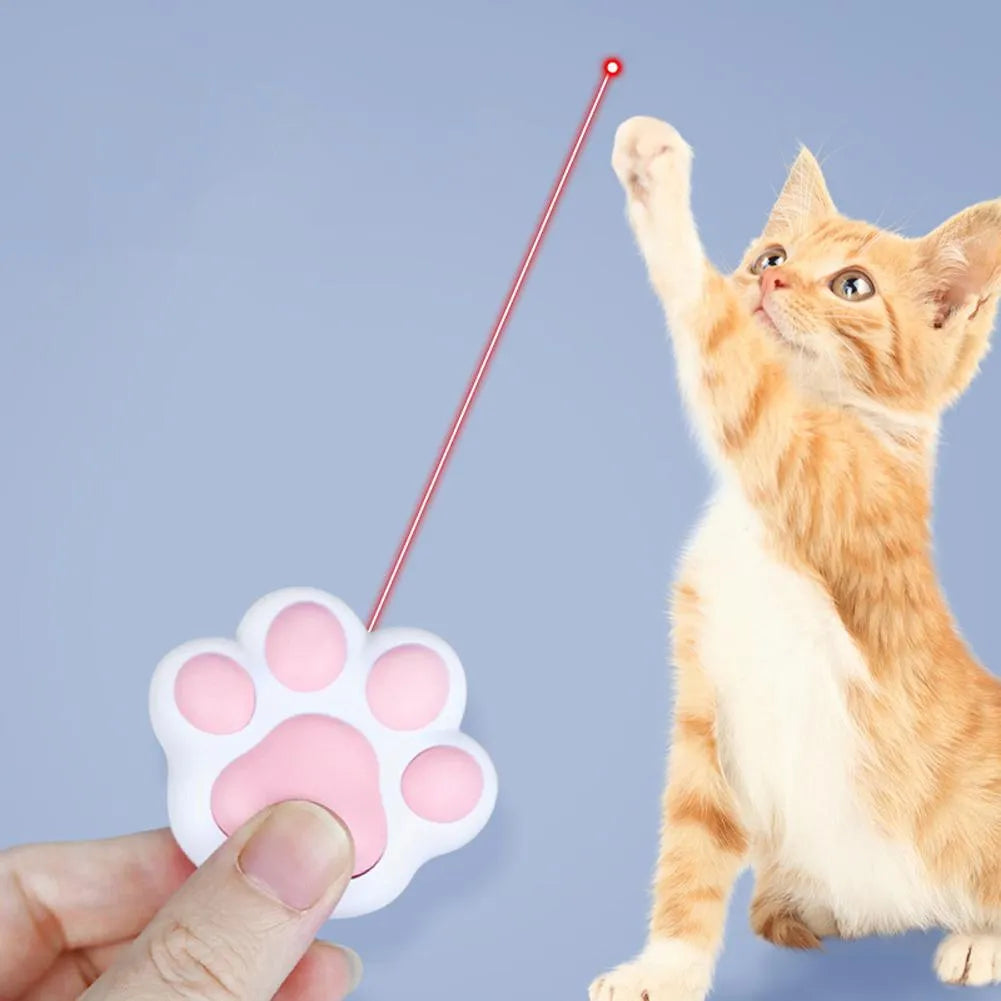 Small black or pink USB-rechargeable infrared cat teaser toy on a keychain, showing scale at 5cm.