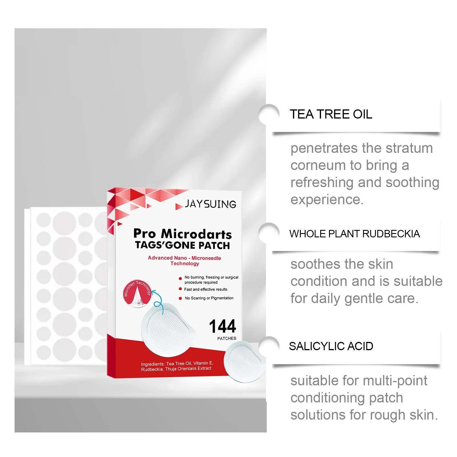Micro needle wart removal care patches 144 pack with tea tree oil and vitamin E formula
