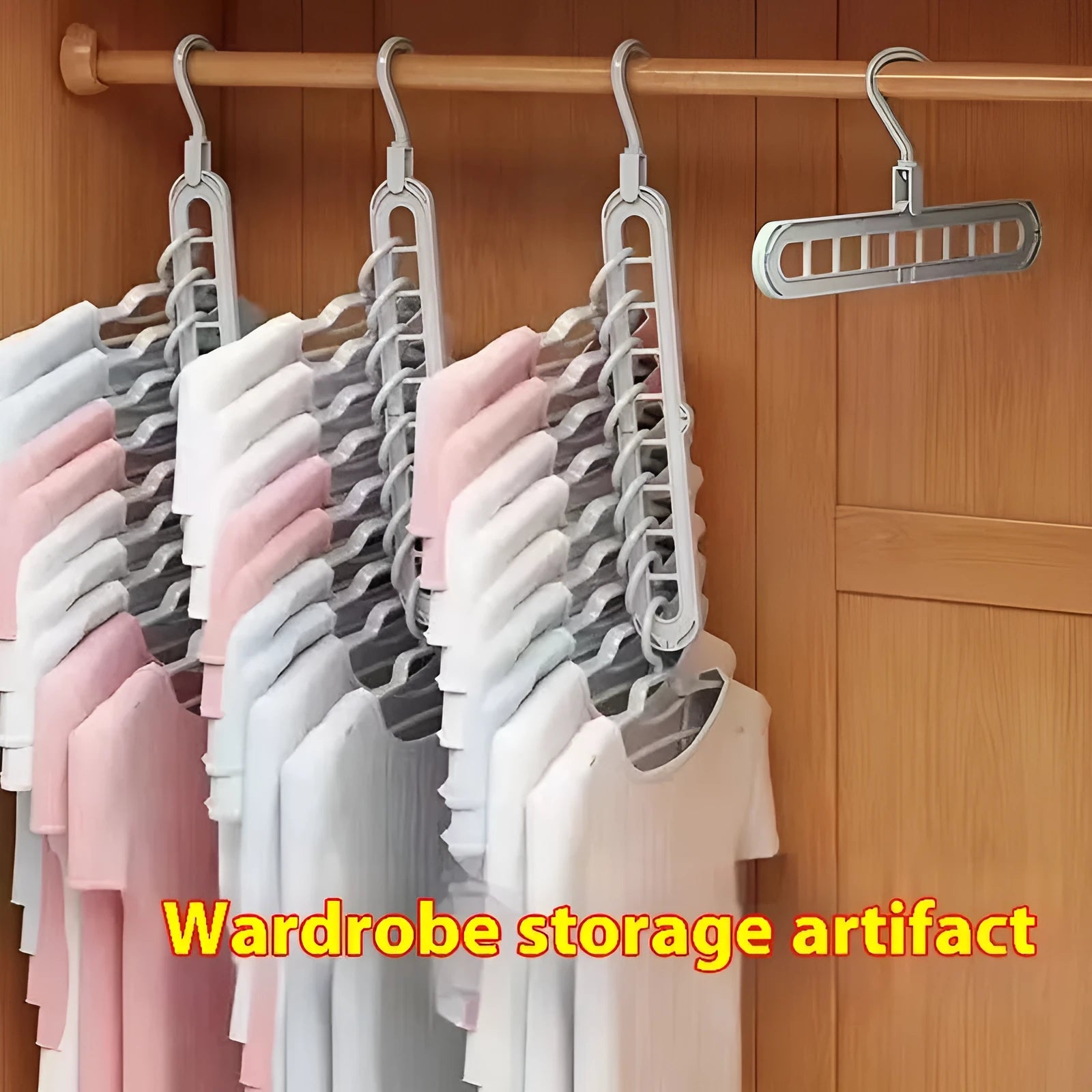Nine-hole plastic trousers hanger in green colour showing folded pant rack functionality