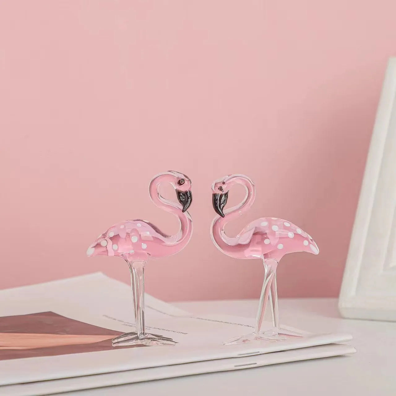 Pink crystal flamingo decorative ornament in modern style on table