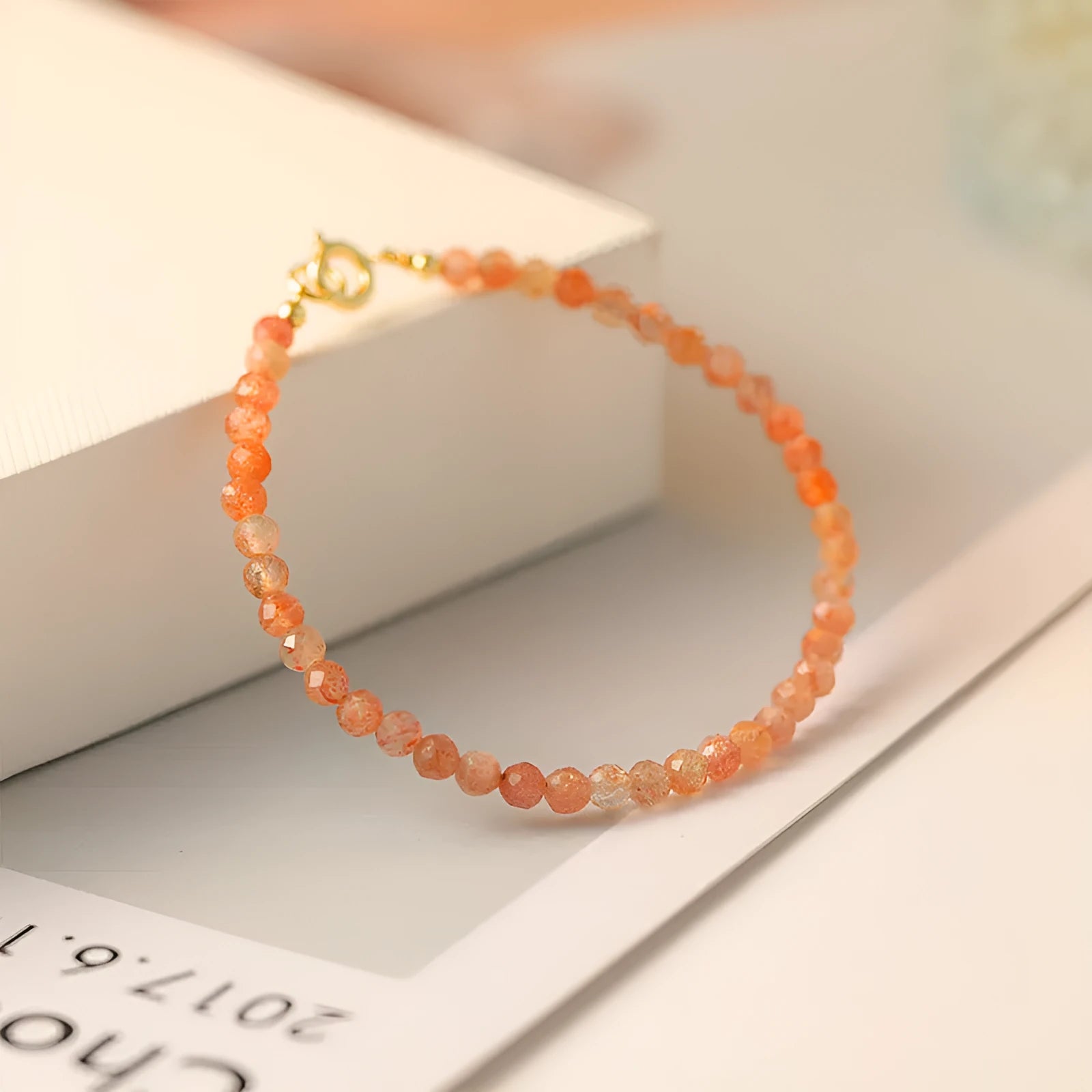 Sunstone crystal fortune bracelet with 3mm ultra-thin beads in three sizes