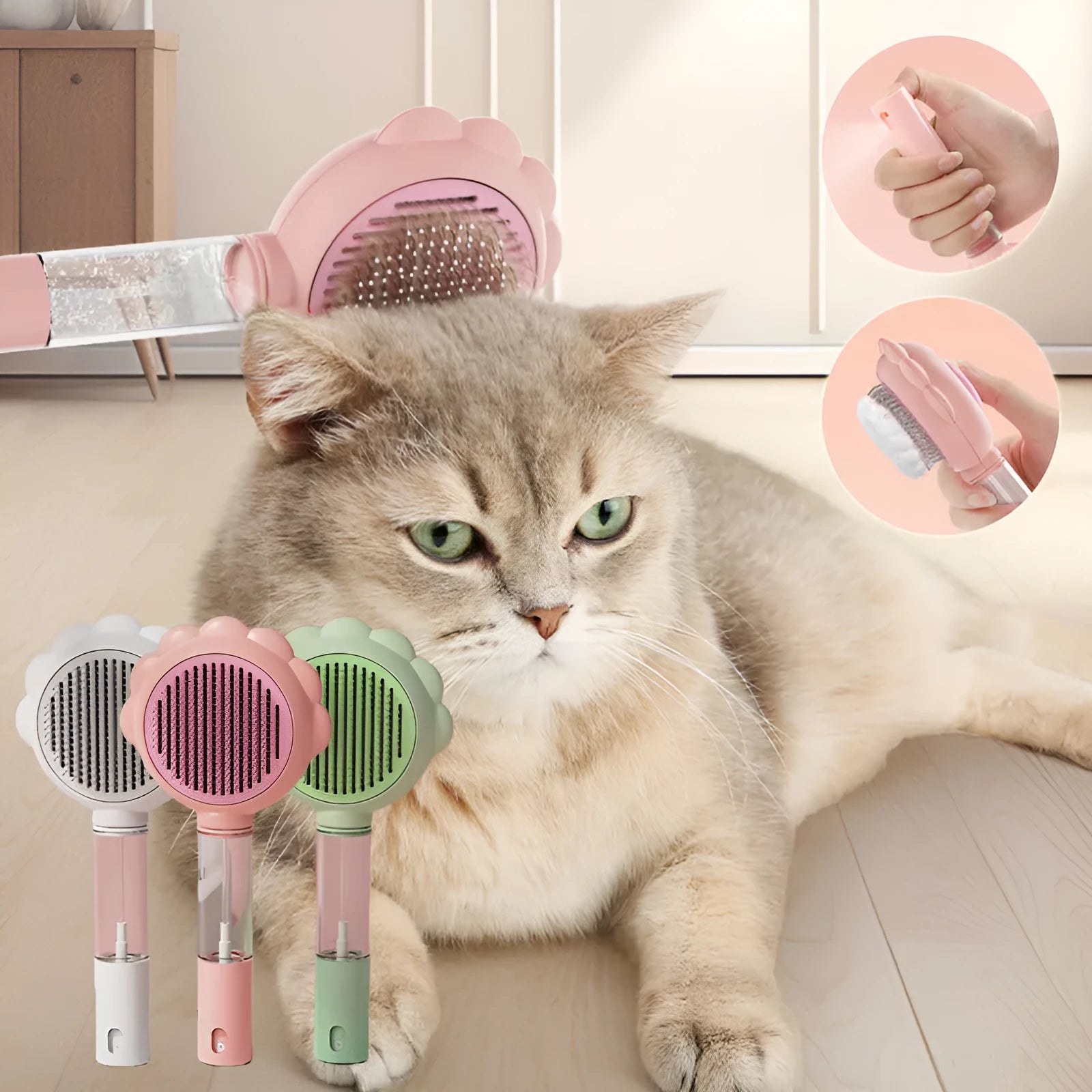 2 in 1 self cleaning dog brush comb with spray in green, plastic and stainless steel, 20x9x2.5 cm