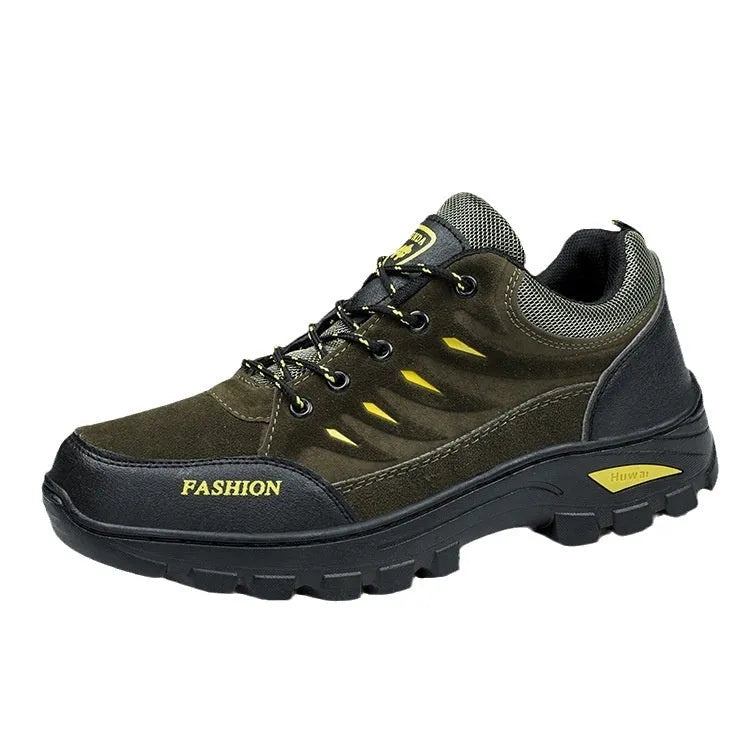 Men's mid-top suede hiking shoes in green with rubber sole and lace-up front.