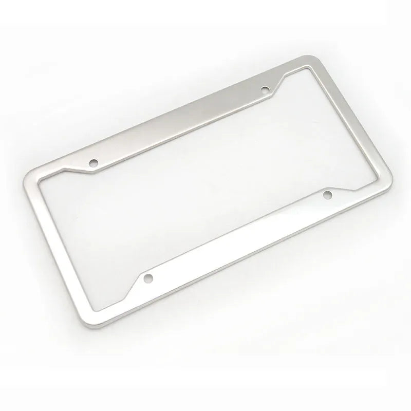 Aluminium alloy and stainless steel license plate frame in black, shown from the front.