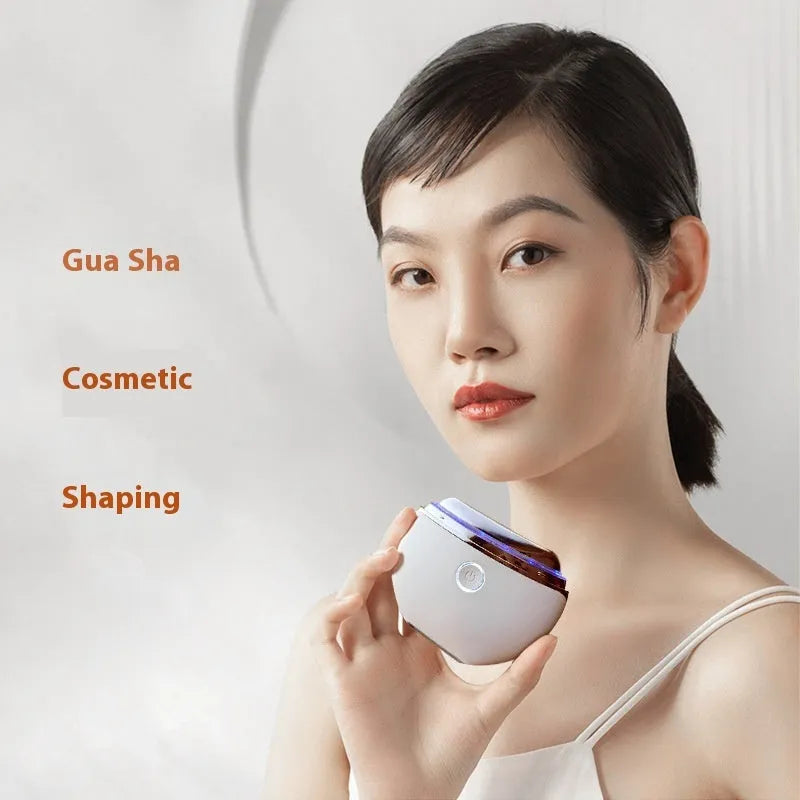 French-patterned household electric scraping beauty device with photon IPL, red and blue light functions.