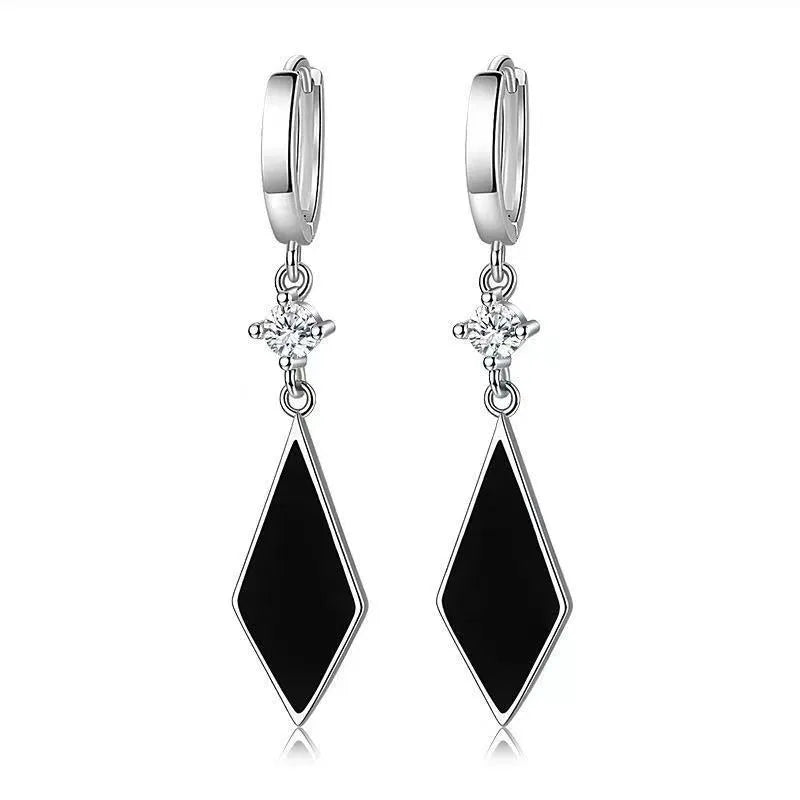 Vintage silver electroplated geometric diamond earrings with ear clip fitting