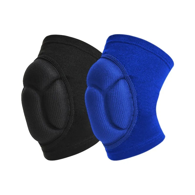 Black and blue thick sponge dance kneepad for anti-collision protection during sports.