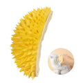 Yellow durian-shaped cat corner scratcher with comb surface mounted on wall corner