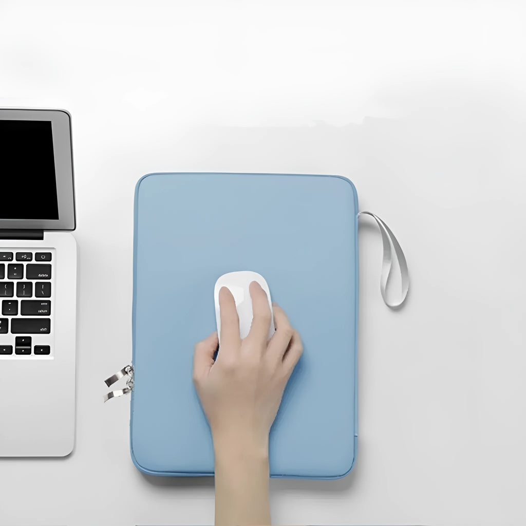 Imitation leather portable tablet protective case with handle in light grey colour
