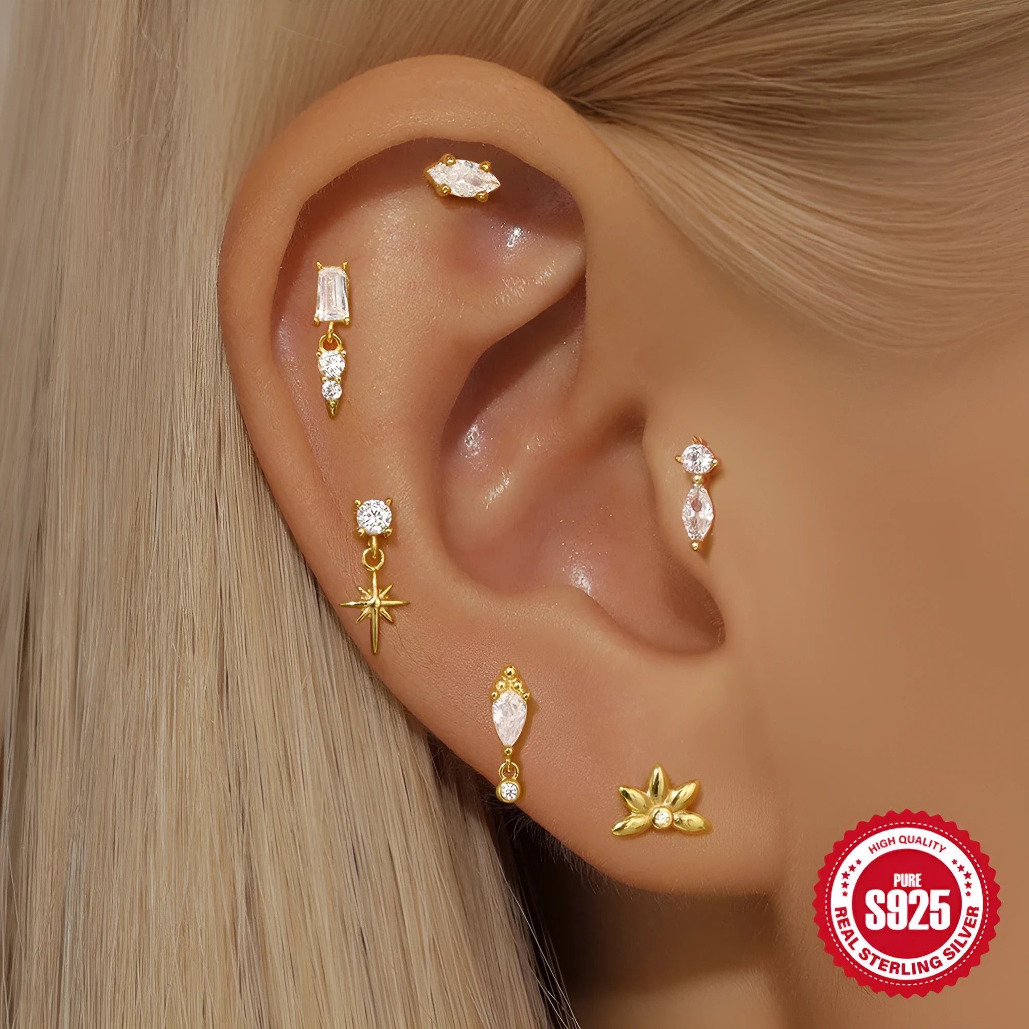 925 sterling silver tassel ear stud with gold electroplating in six colour options