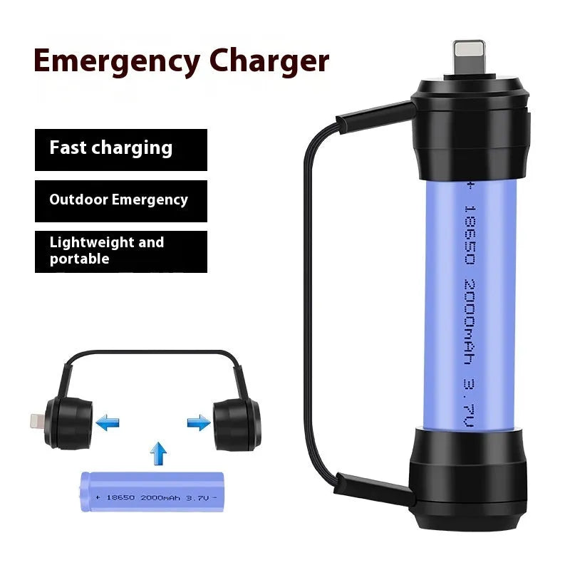 Mini portable iPhone emergency power bank with Apple interface battery and USB input