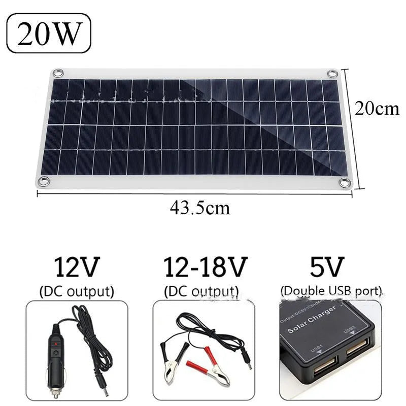 Outdoor solar panel with dual USB ports for charging mobile phones and tablets