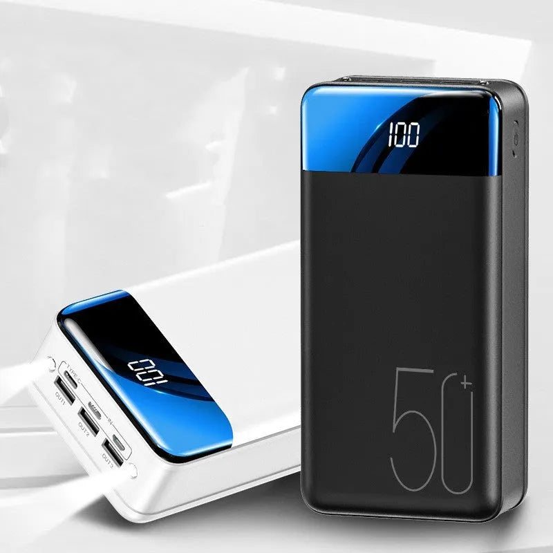Black and white large capacity 50000mAh charging bank with three output ports
