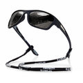 Men's polarised cycling sunglasses with full black frame and grey lens for outdoor sports