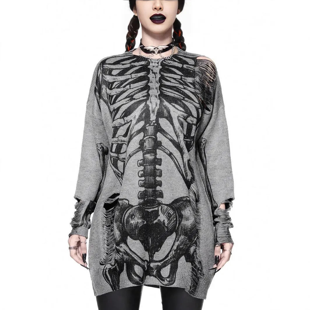 Women's gray loose fit character print knit pullover long sleeves viscose fibre