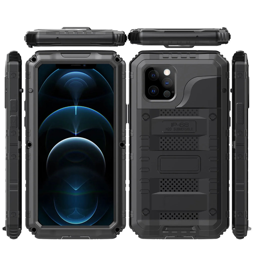 Waterproof metal diving phone case for iPhone 14 Pro Max in black, red, yellow colours