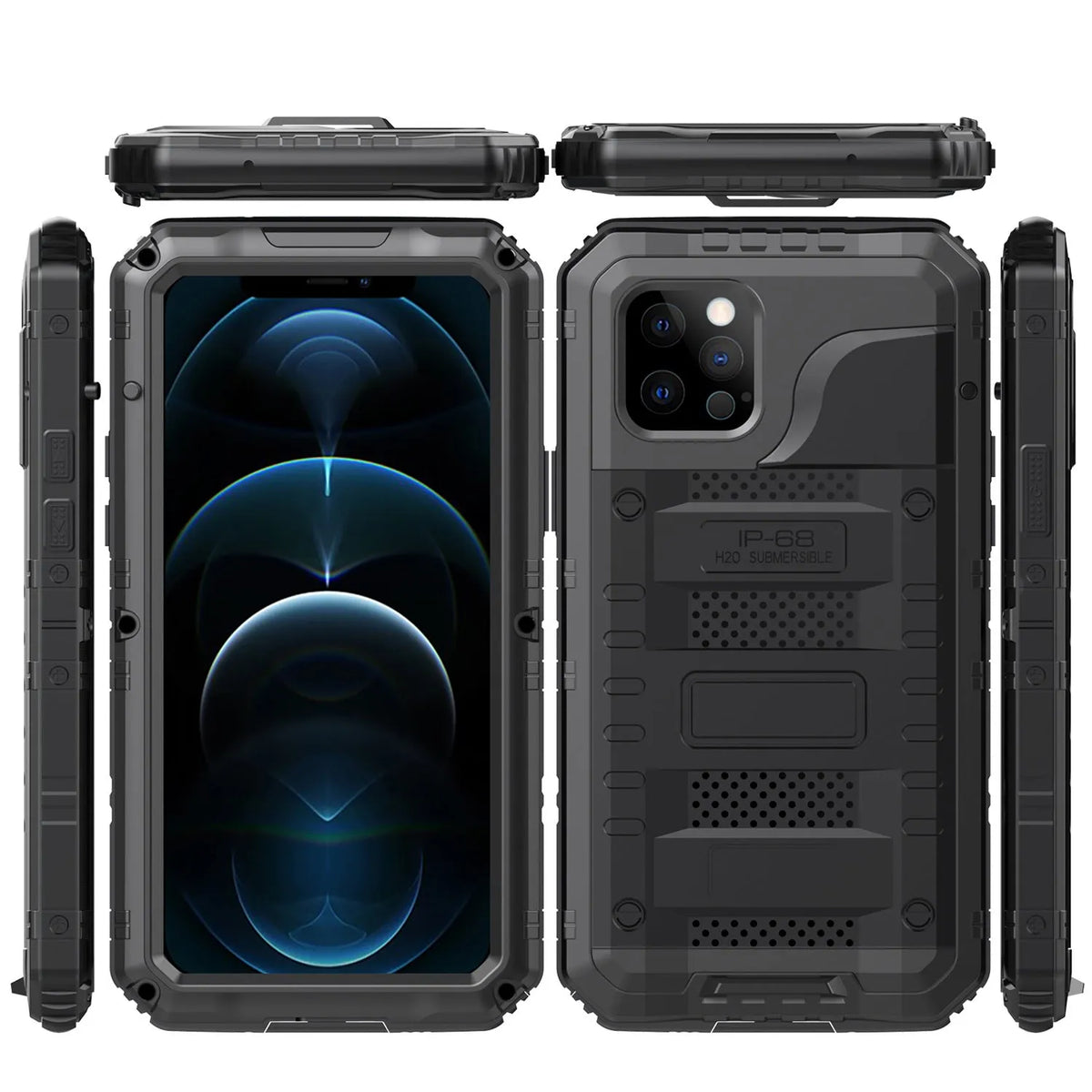 Waterproof metal diving phone case for iPhone 14 Pro Max in black, red, yellow colours